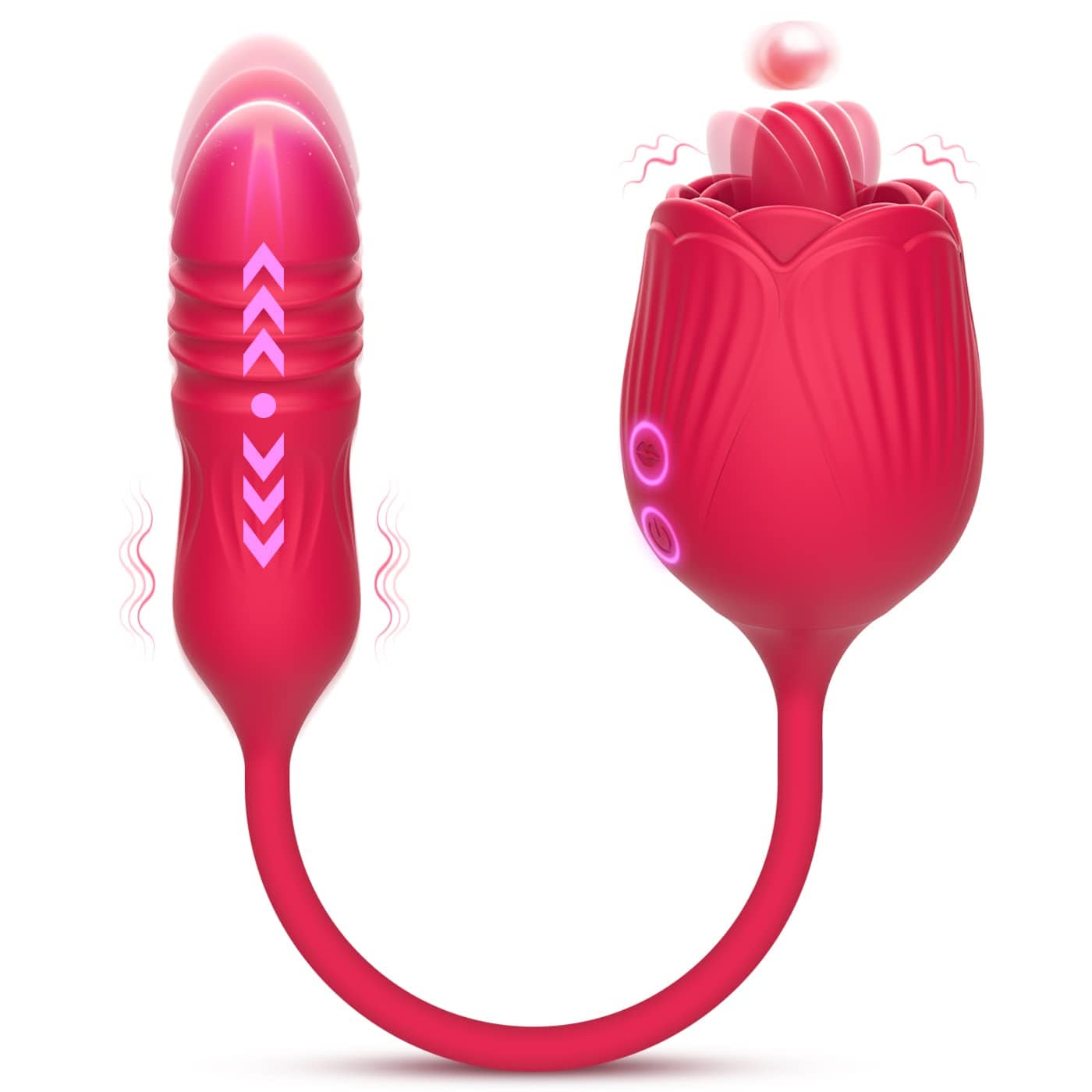 Aroselove - Rose Female Tongue Licking Egg Jumping Telescopic Masturbation Device Double-headed Vibrating Sex Toy - Aroselove