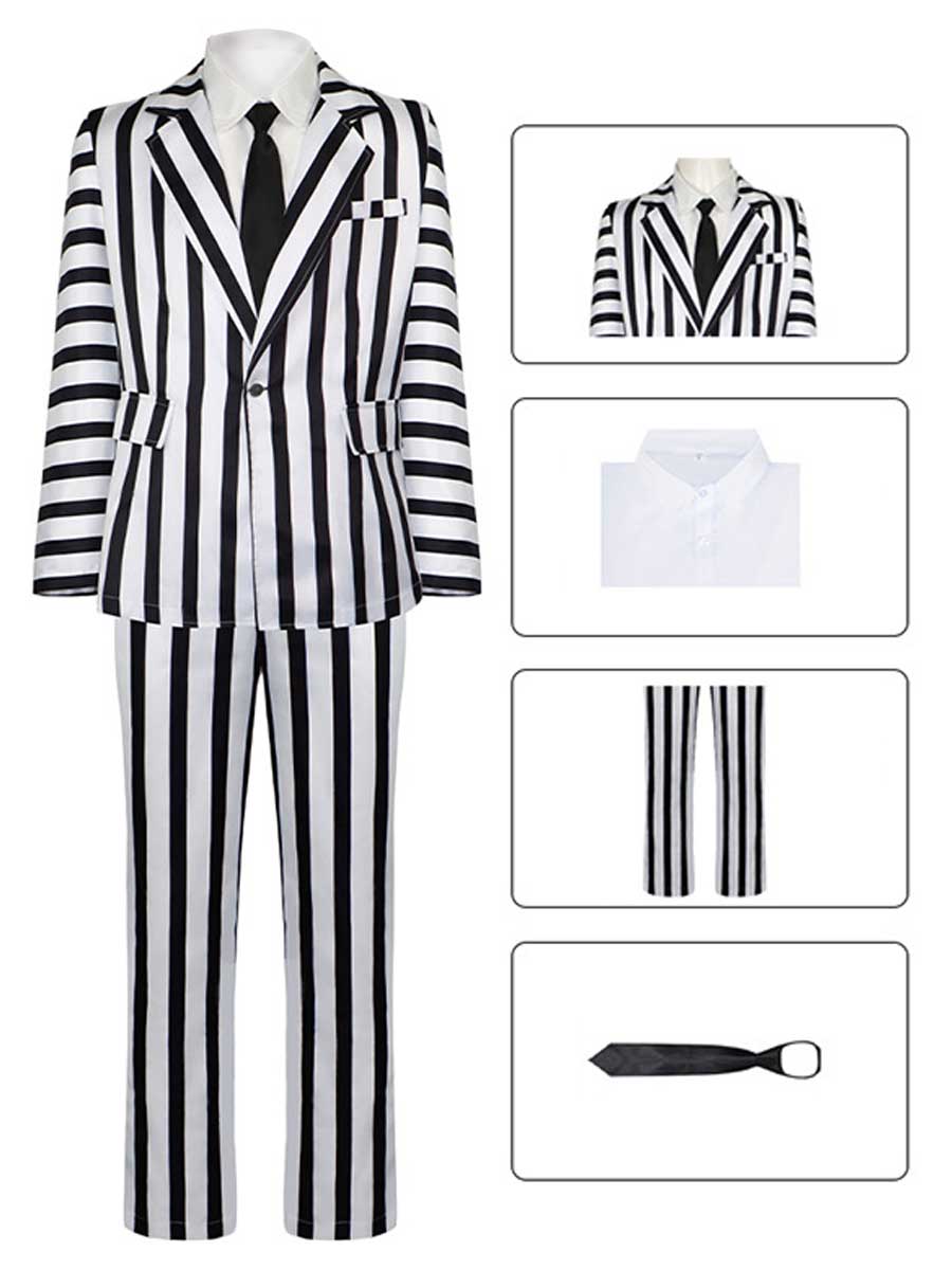 Black and White Striped Cosplay Outfit
