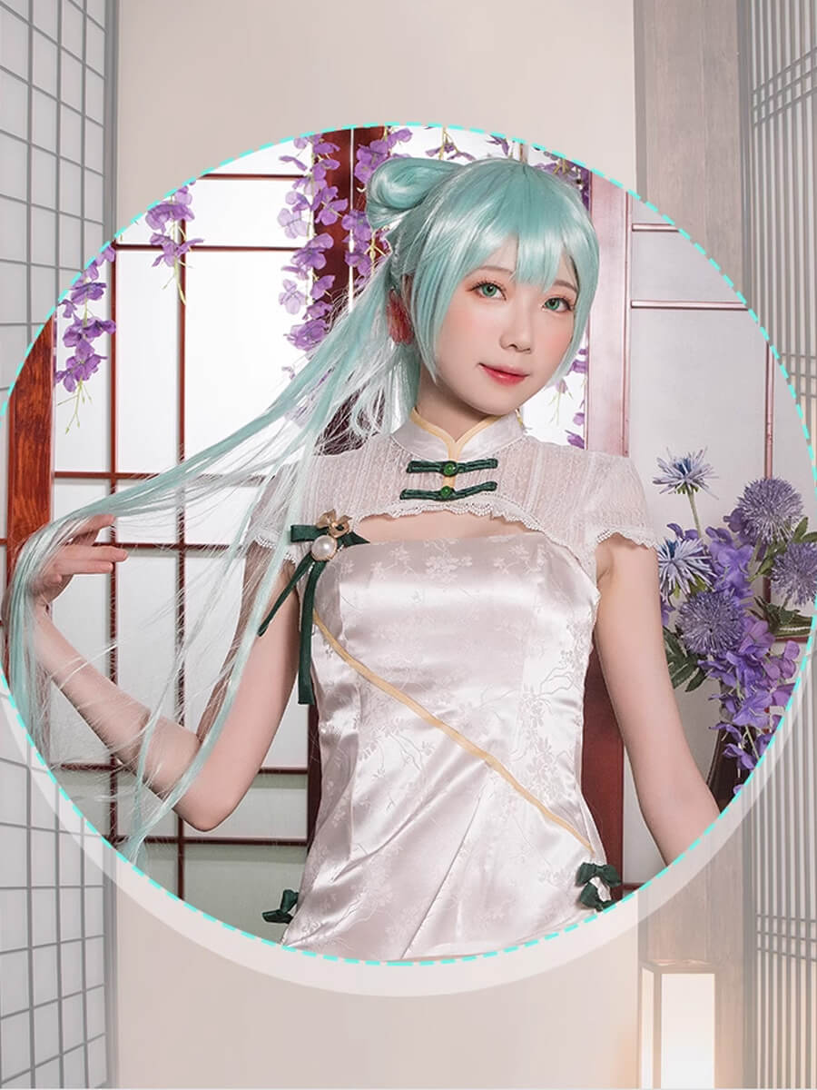 Chinese Cheongsam Dress White Side Slit Tradition Anime Cosplay Costume