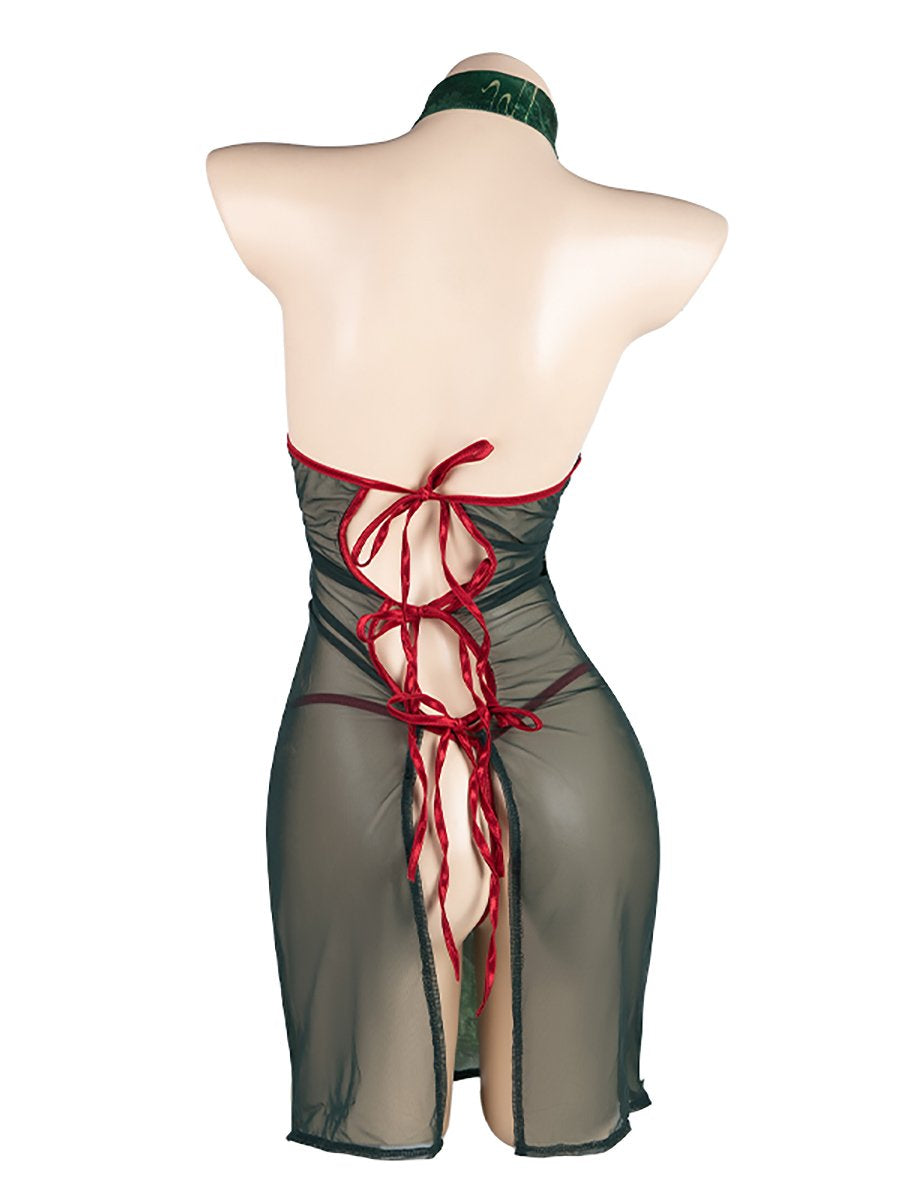 Green Floral Tie Back Cheongsam
