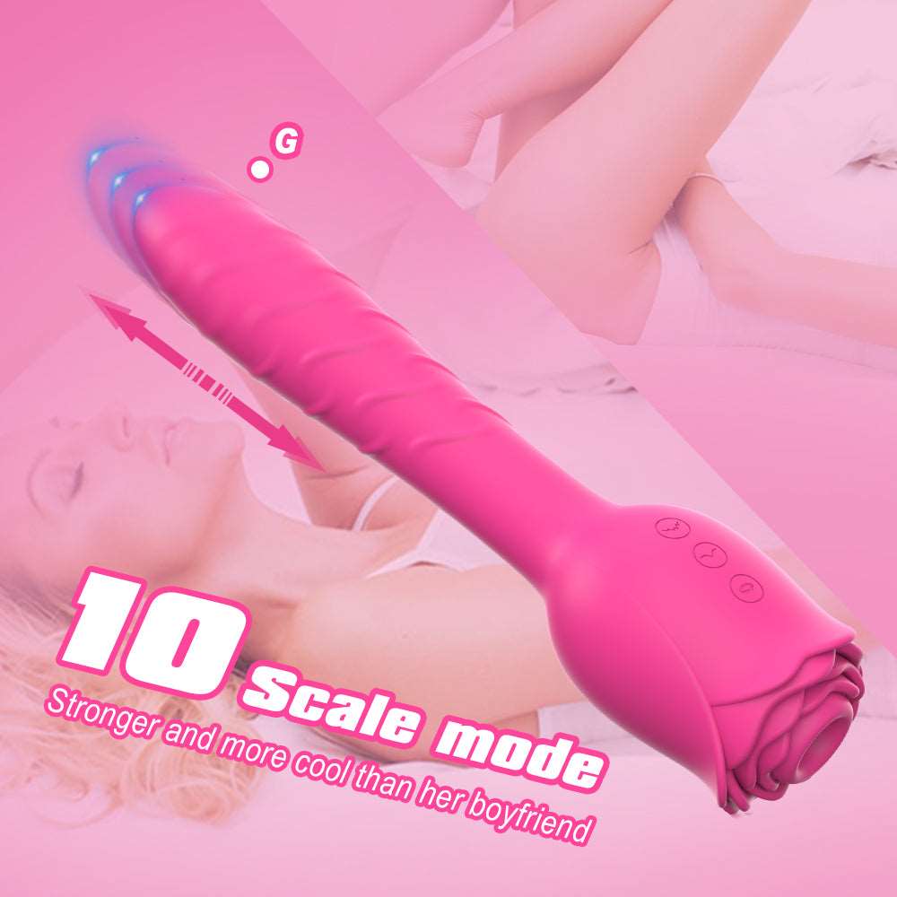 Aroselove - D3621 Scarlet 3-in-1 Telescopic Sucking And Shocking Handle Rose Vibrator