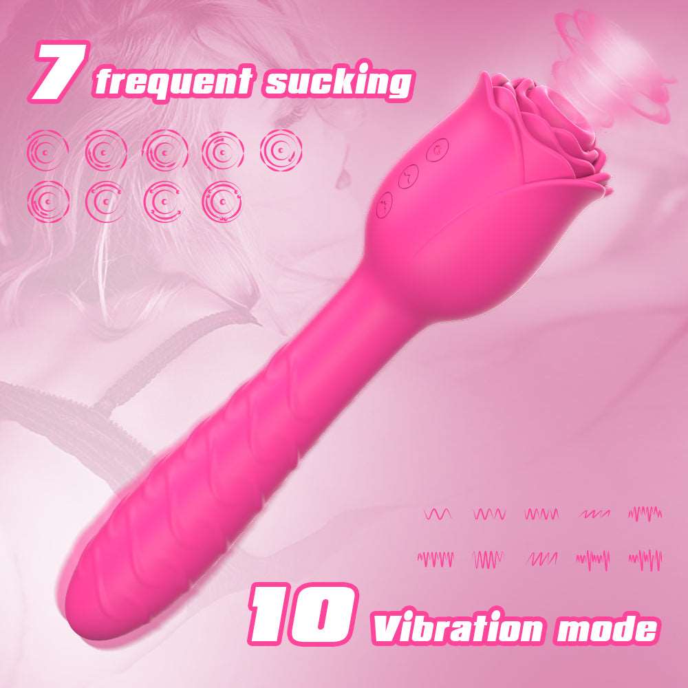 Aroselove - D3621 Scarlet 3-in-1 Telescopic Sucking And Shocking Handle Rose Vibrator