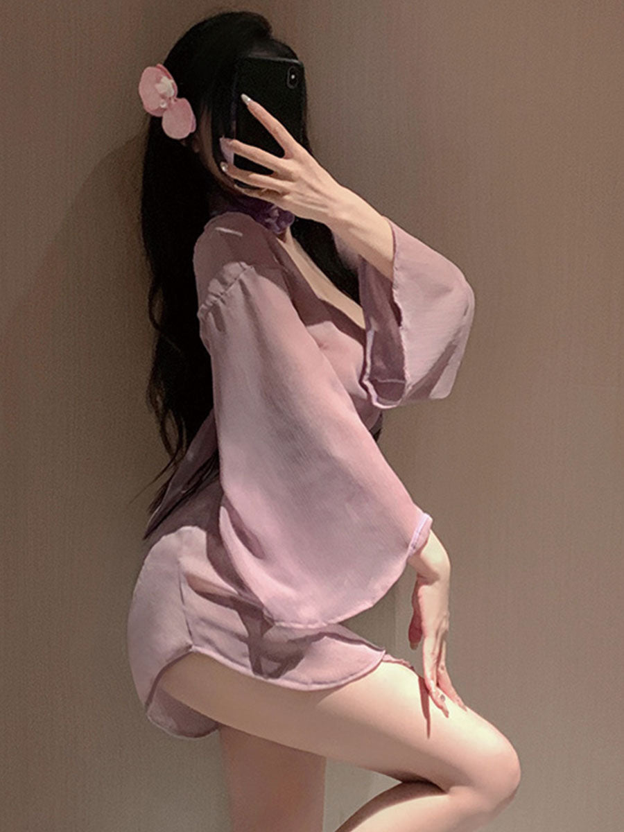 Purple Obi Kimono Lingerie Dress