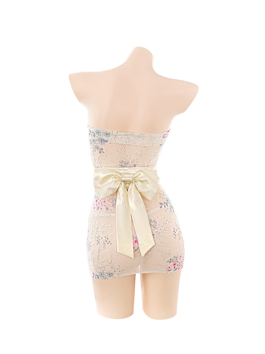 Strapless Embroidery Floral Kimono Dress