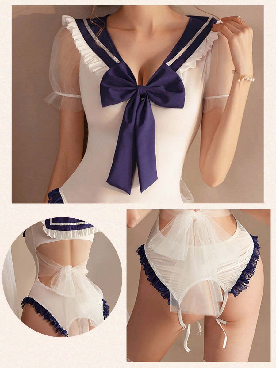 Japanese Style Crotchless Teddy Lingerie