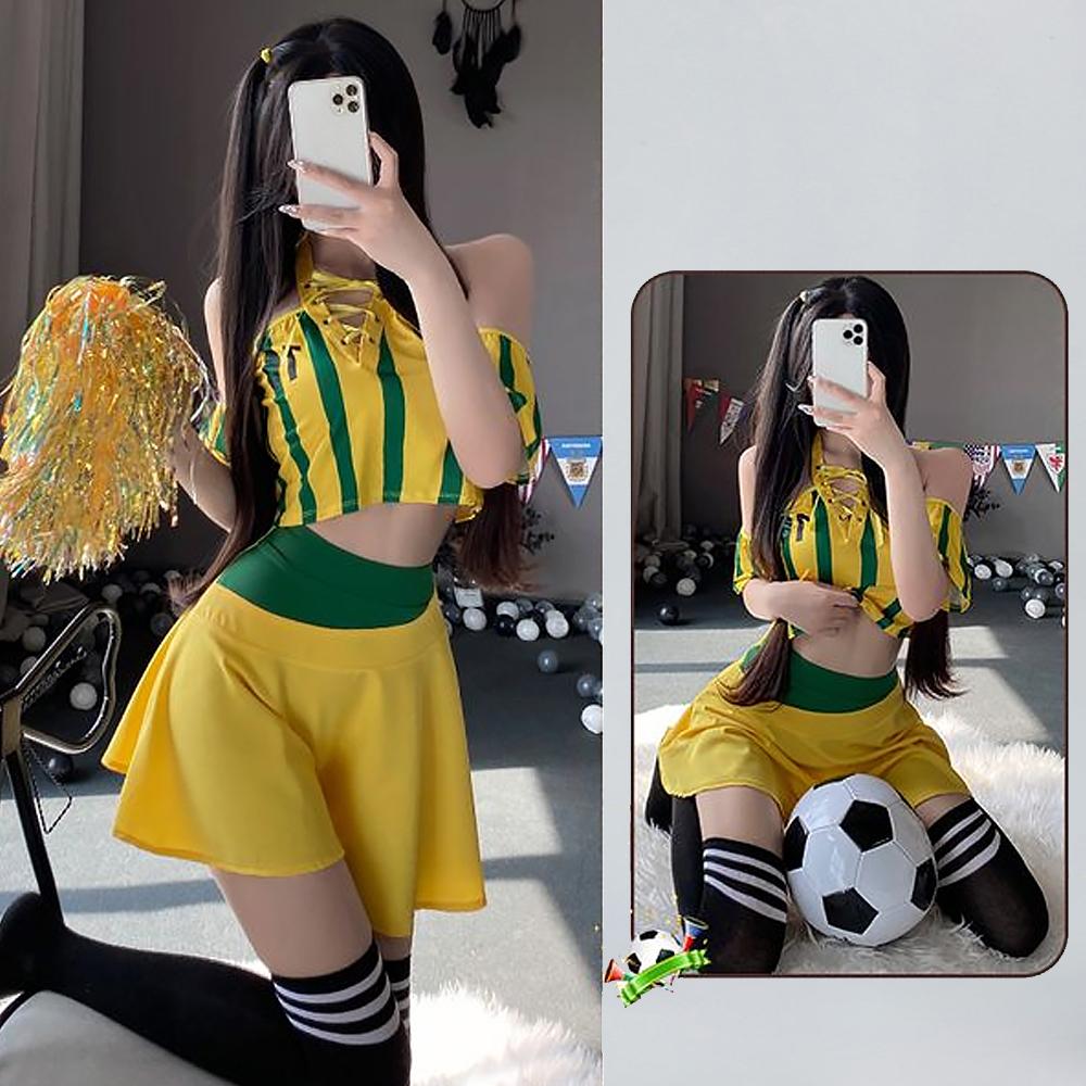 Sexy Cheerleader Costume Lace Up V Neck Football Girl Cosplay Outfit for Adult