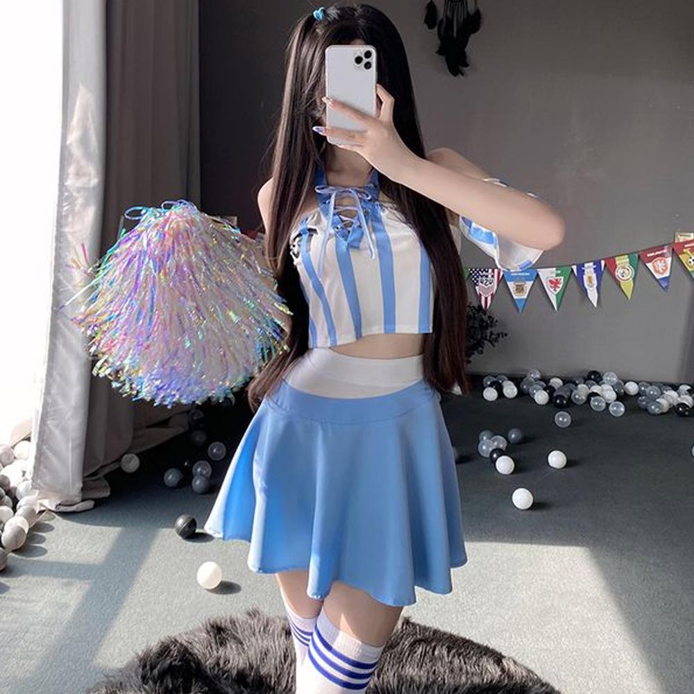 Sexy Cheerleader Costume Lace Up V Neck Football Girl Cosplay Outfit for Adult