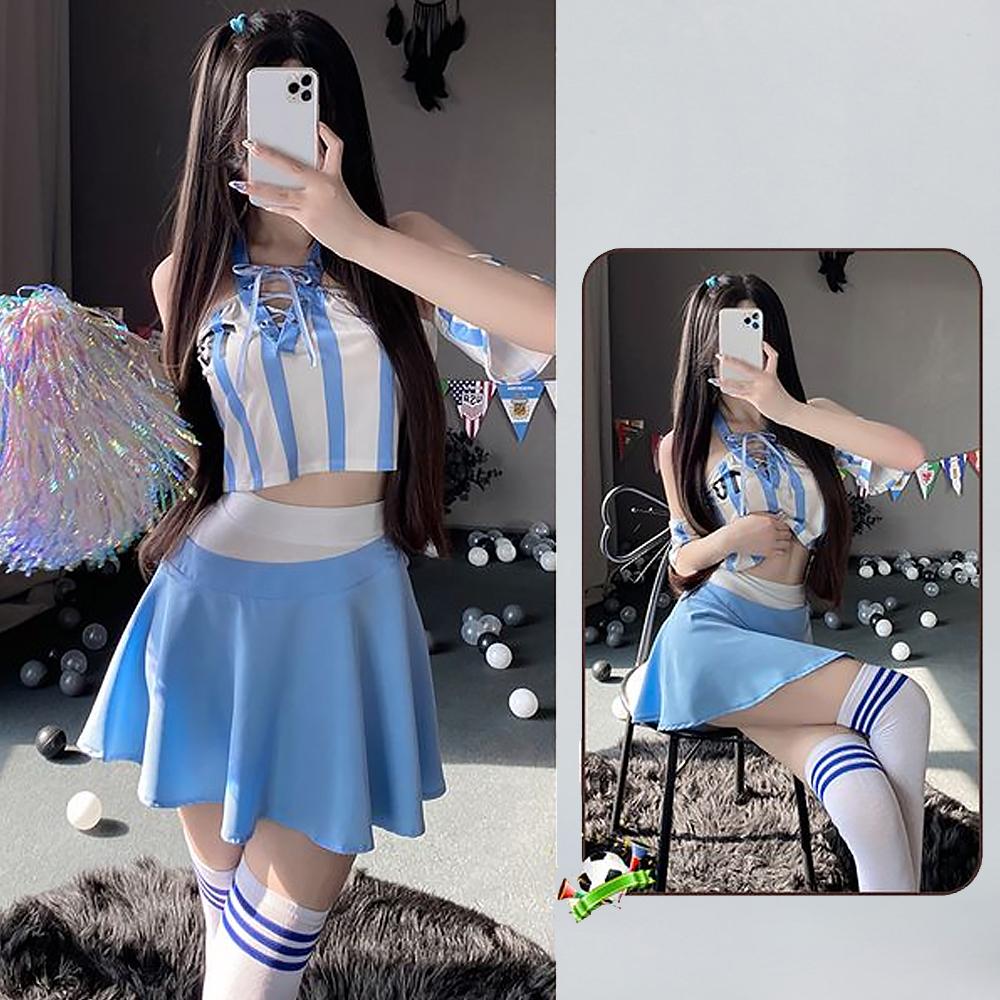 Sexy Cheerleader Costume Lace Up V Neck Football Girl Cosplay Outfit for Adult