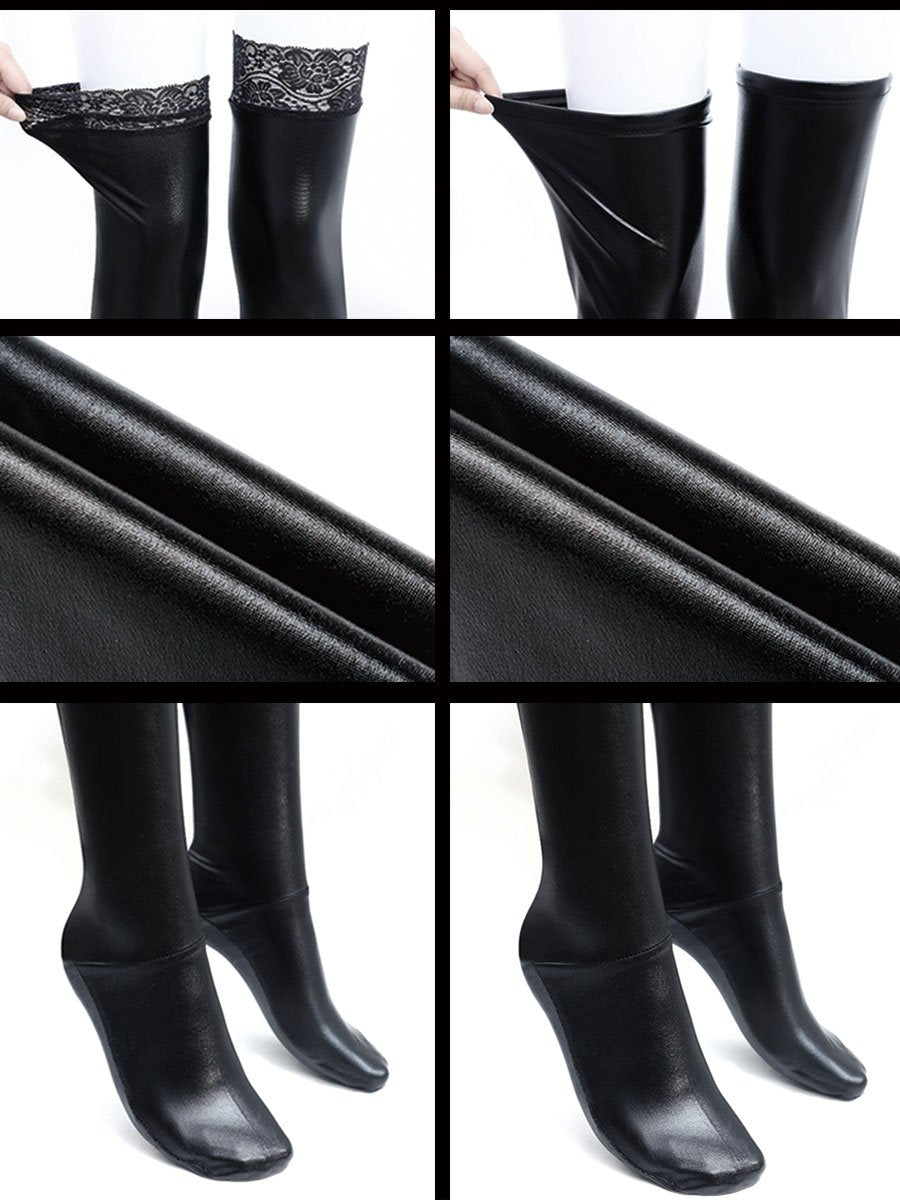 Latex Lace Top Thigh High Stocking