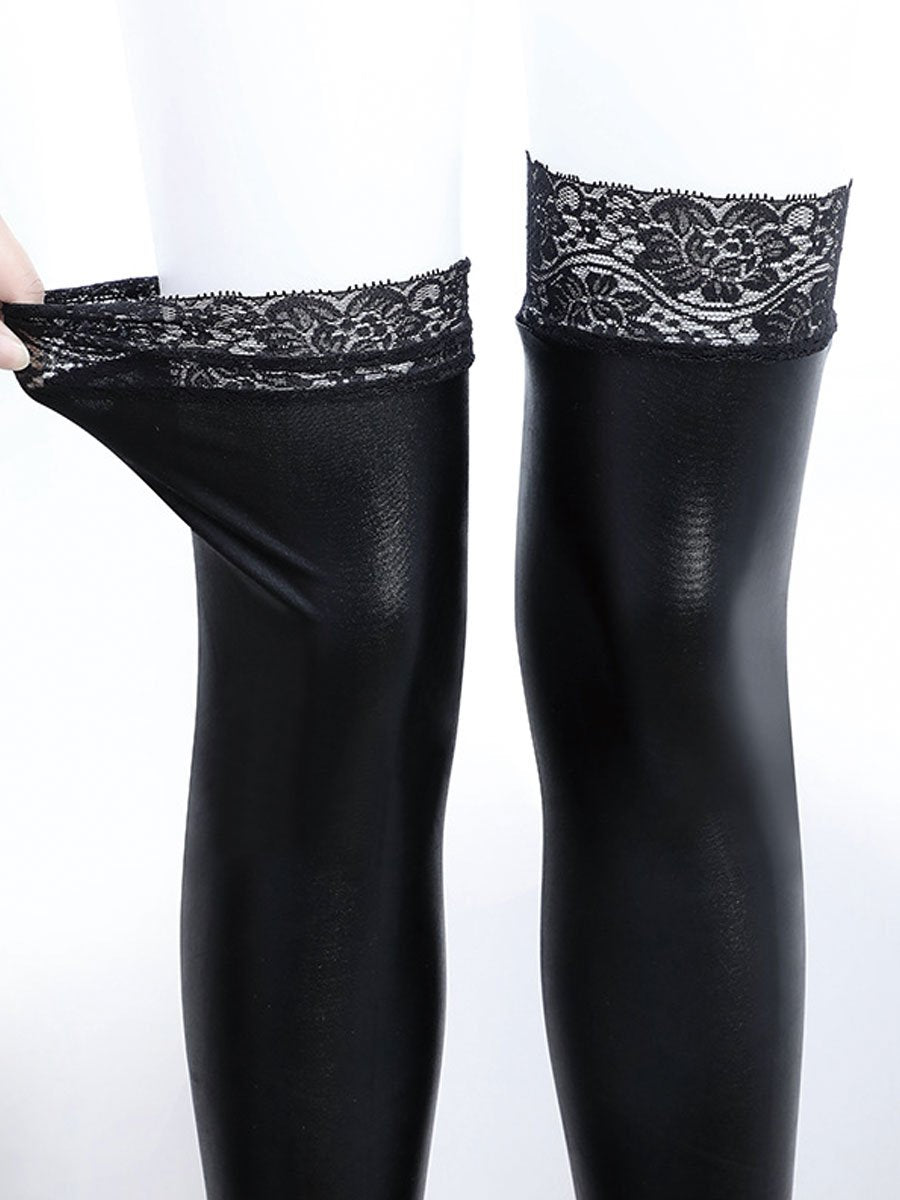 Latex Lace Top Thigh High Stocking