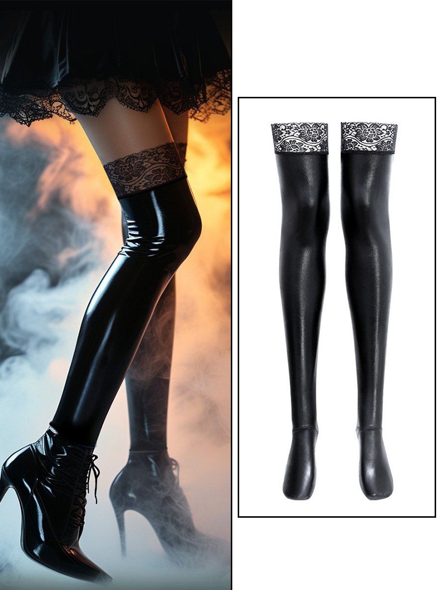 Latex Lace Top Thigh High Stocking