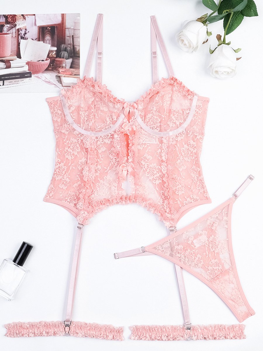 Floral Lace Corset Top and Panty Set