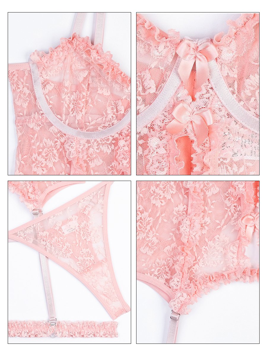 Floral Lace Corset Top and Panty Set