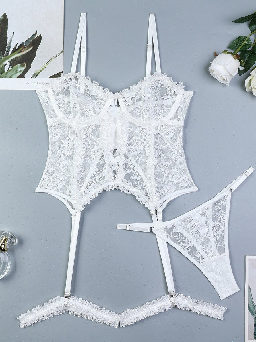 Floral Lace Corset Top and Panty Set