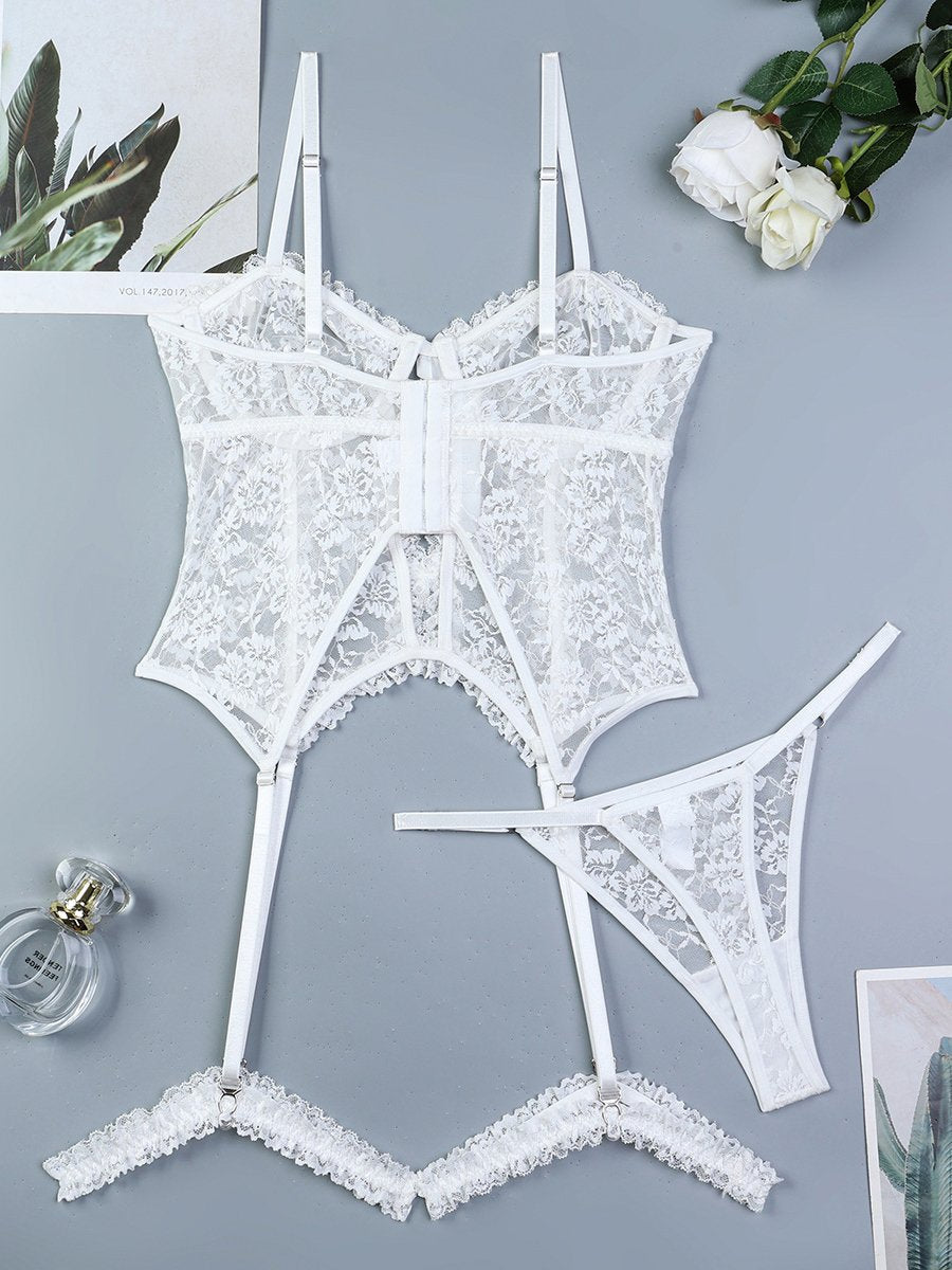 Floral Lace Corset Top and Panty Set