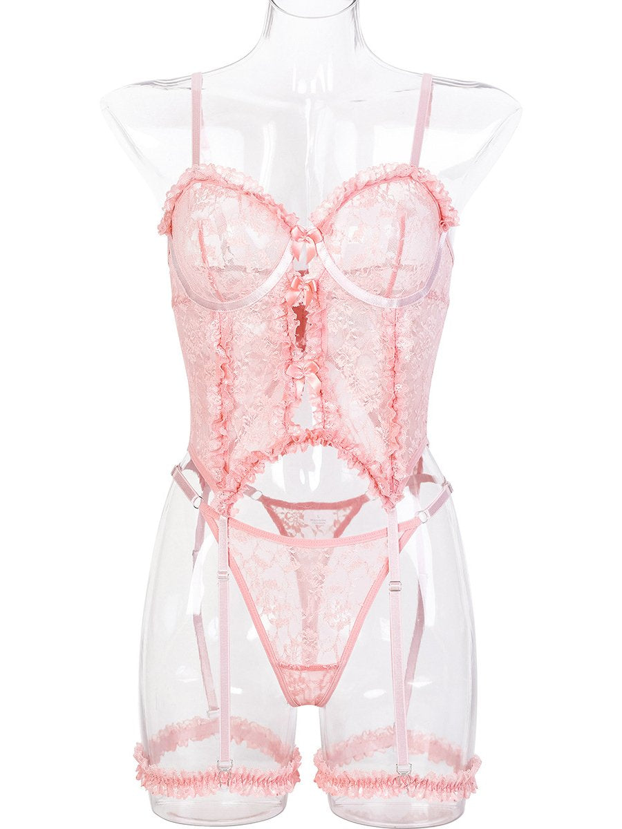 Floral Lace Corset Top and Panty Set
