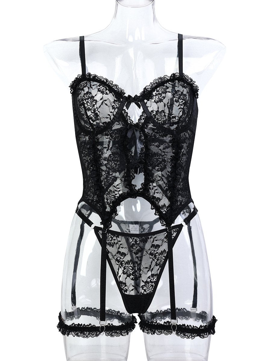 Floral Lace Corset Top and Panty Set