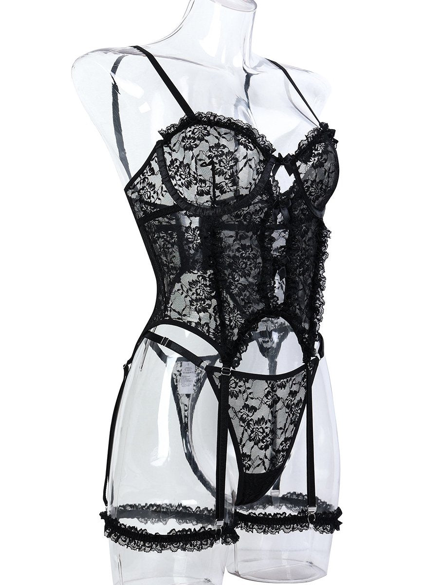 Floral Lace Corset Top and Panty Set