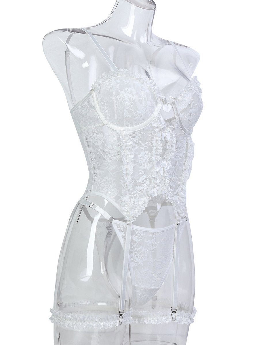 Floral Lace Corset Top and Panty Set