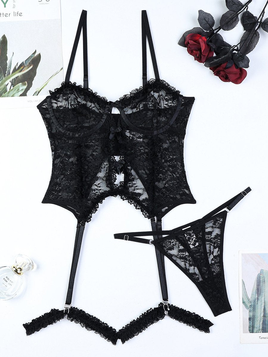 Floral Lace Corset Top and Panty Set