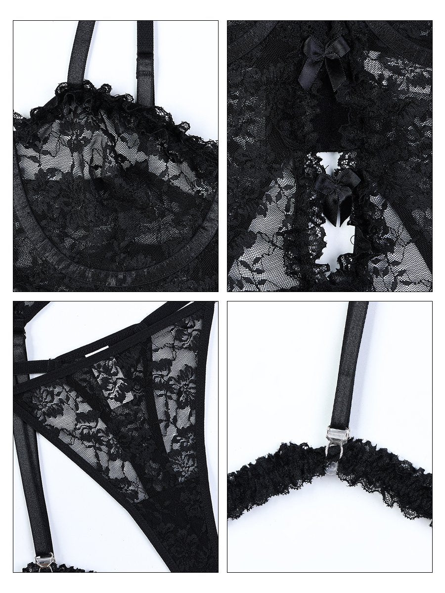 Floral Lace Corset Top and Panty Set