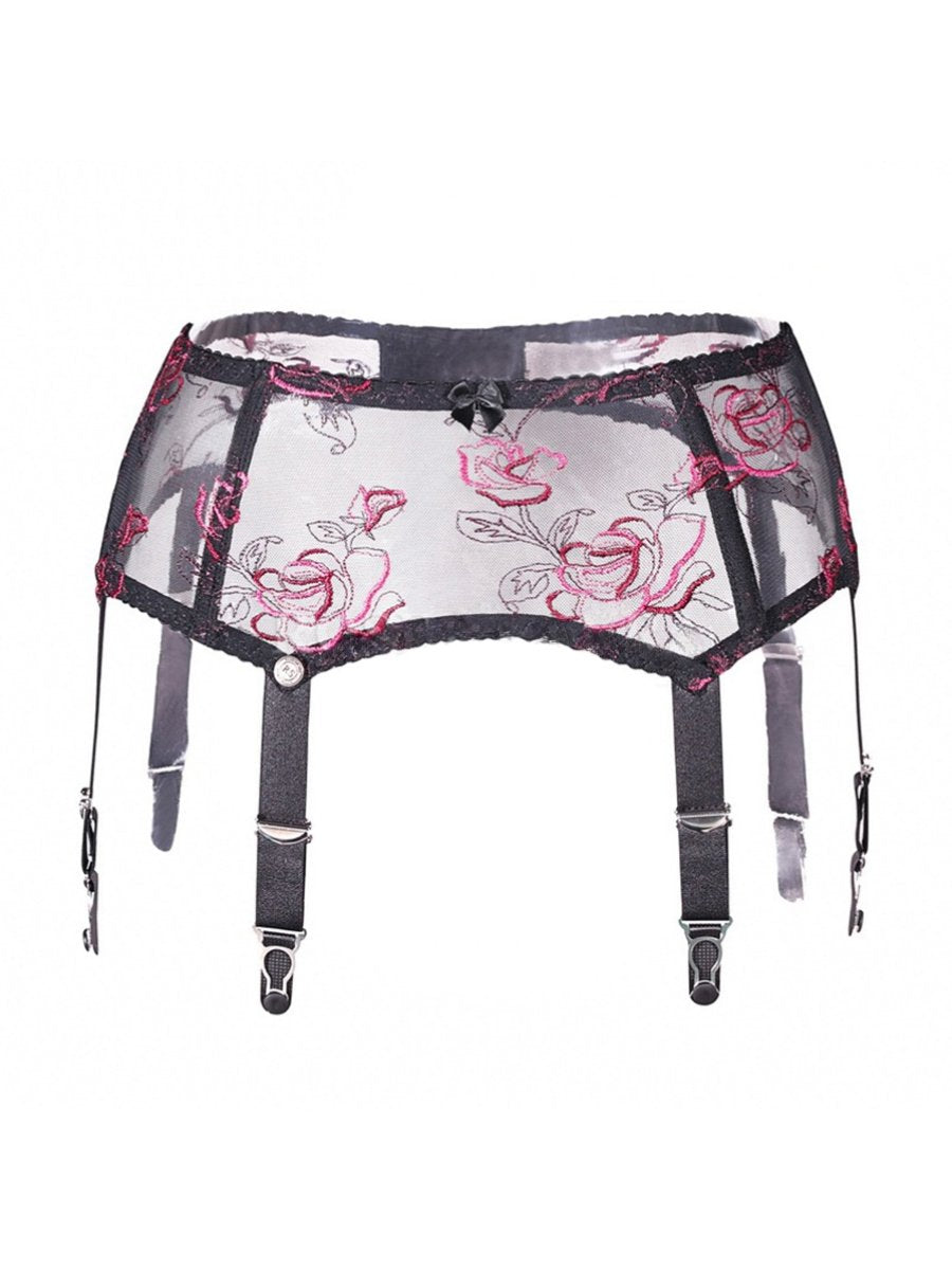 Embroidered Rose Thigh High Stocking