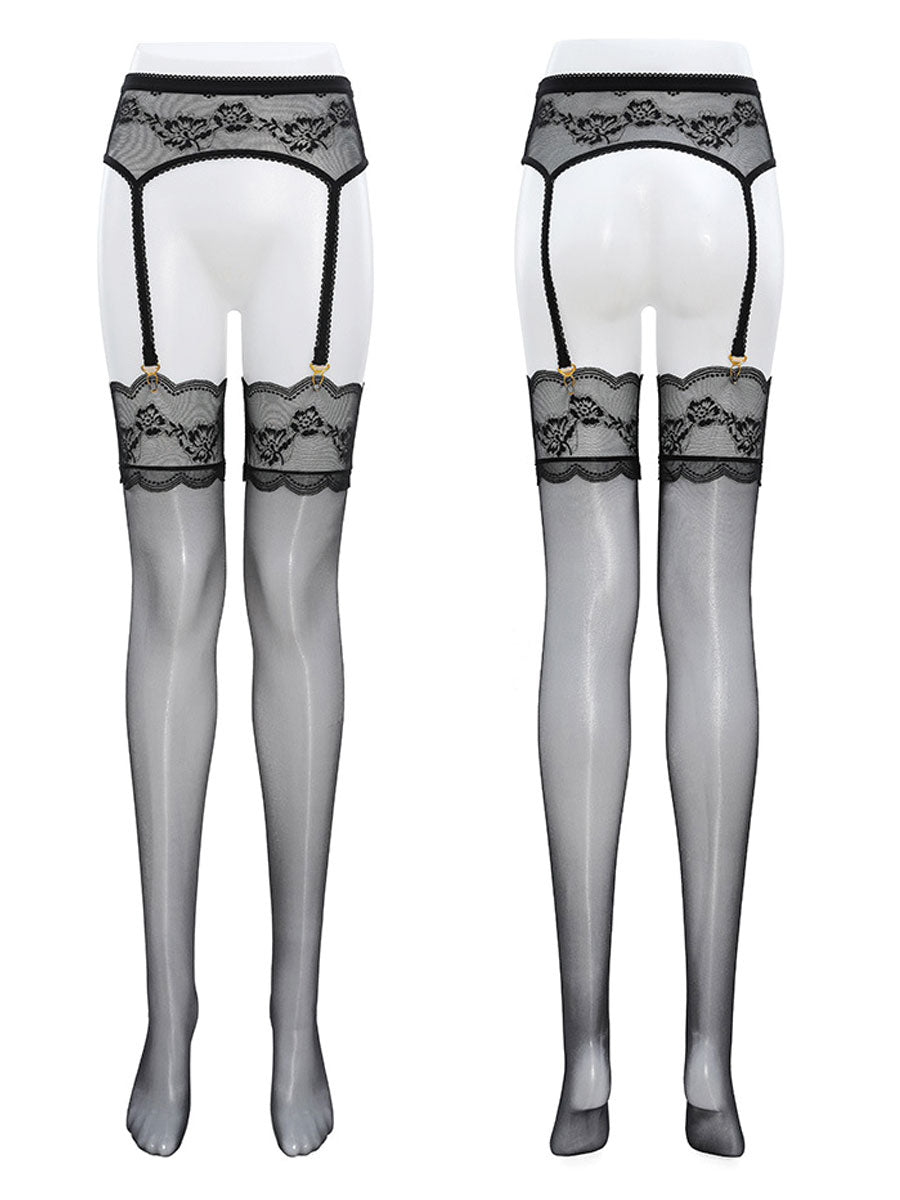 Lace Top Thigh High Stocking with Garters