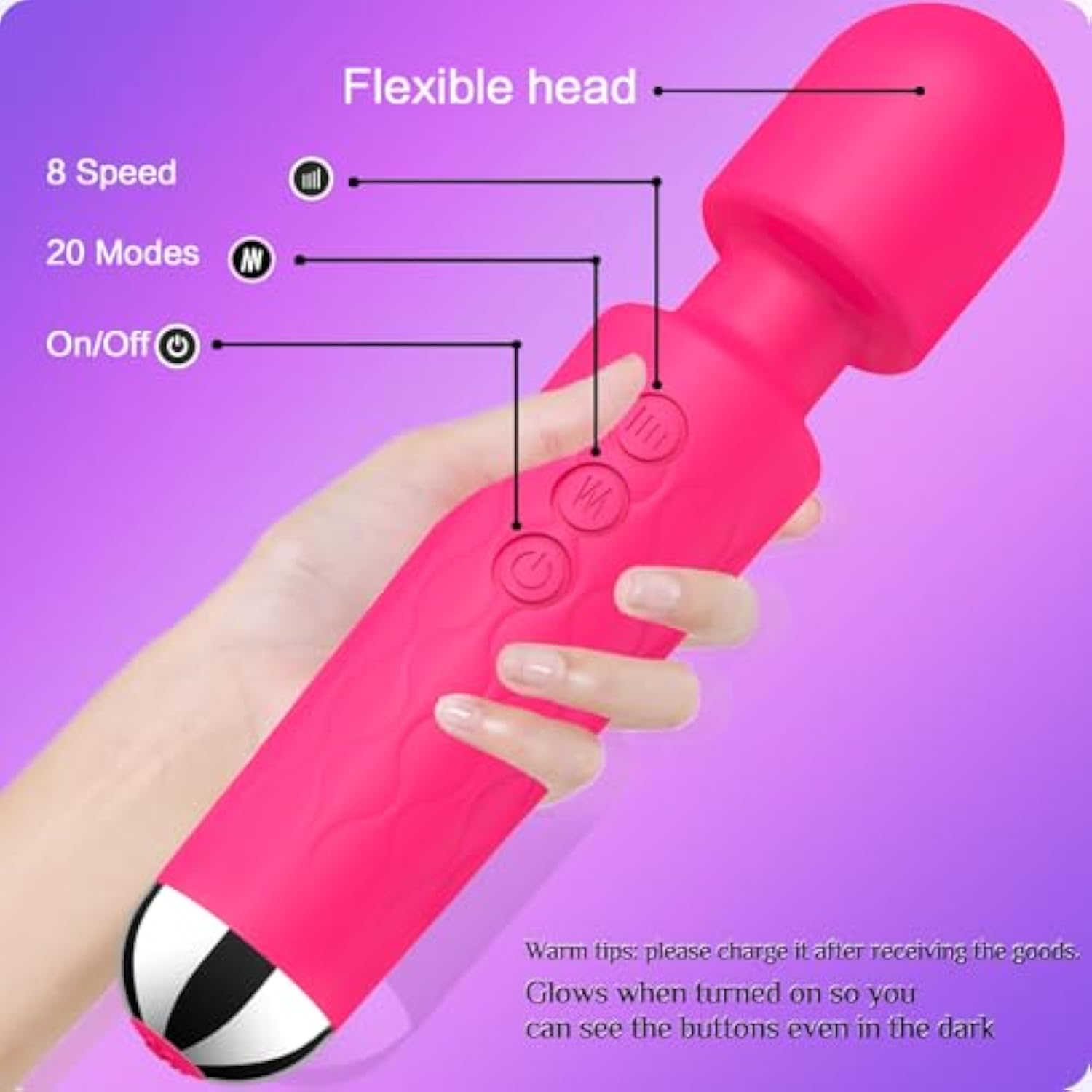 Vibrator Wand,Adult Sex Toy Wand, G Spot Dildo, Clit Vibrator, Sex Vibrators,Clitoris Stimulation,with 8 Speeds & 20 Patterns, Quiet,Fully Waterproof,Vibrating Wand for her Pleasure