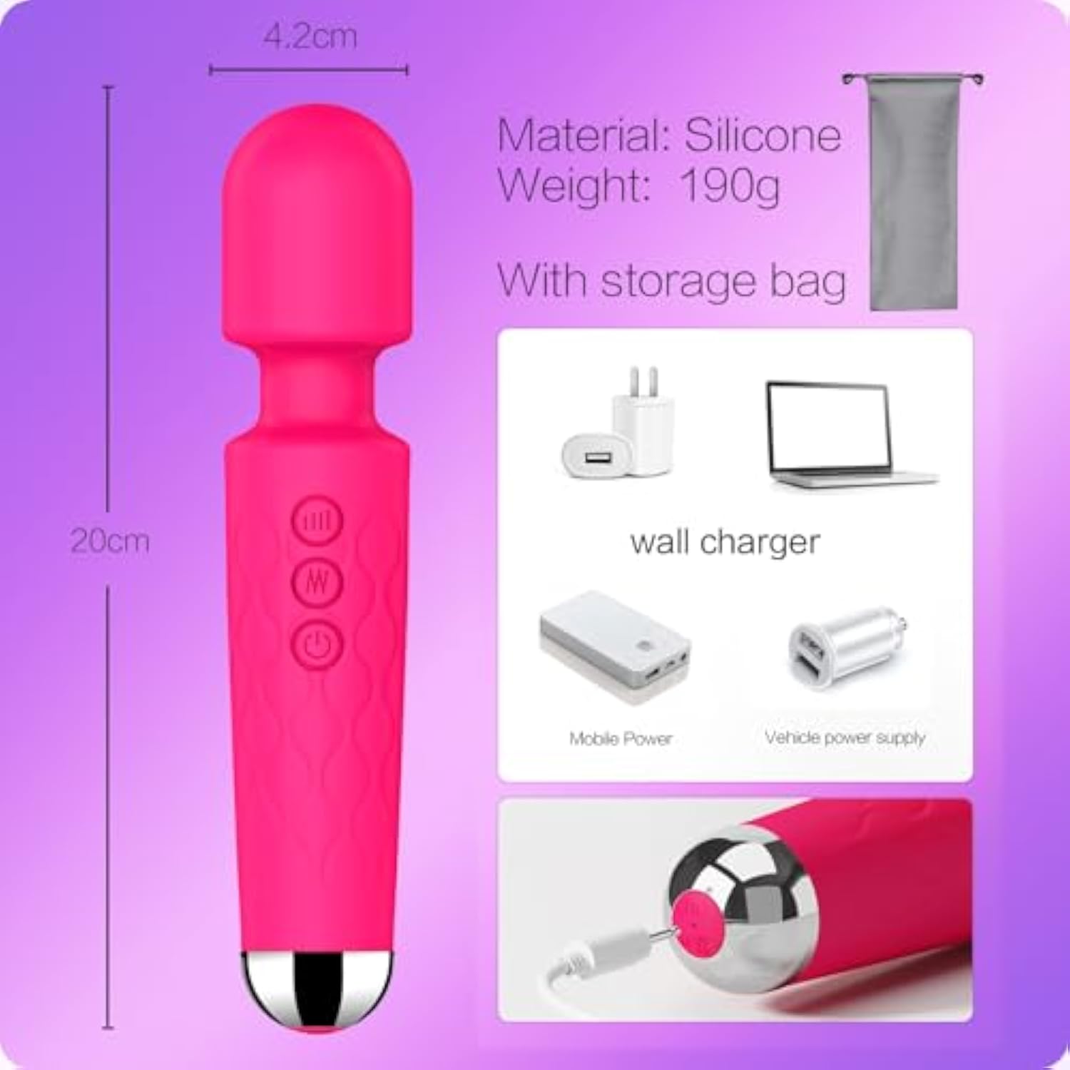 Vibrator Wand,Adult Sex Toy Wand, G Spot Dildo, Clit Vibrator, Sex Vibrators,Clitoris Stimulation,with 8 Speeds & 20 Patterns, Quiet,Fully Waterproof,Vibrating Wand for her Pleasure