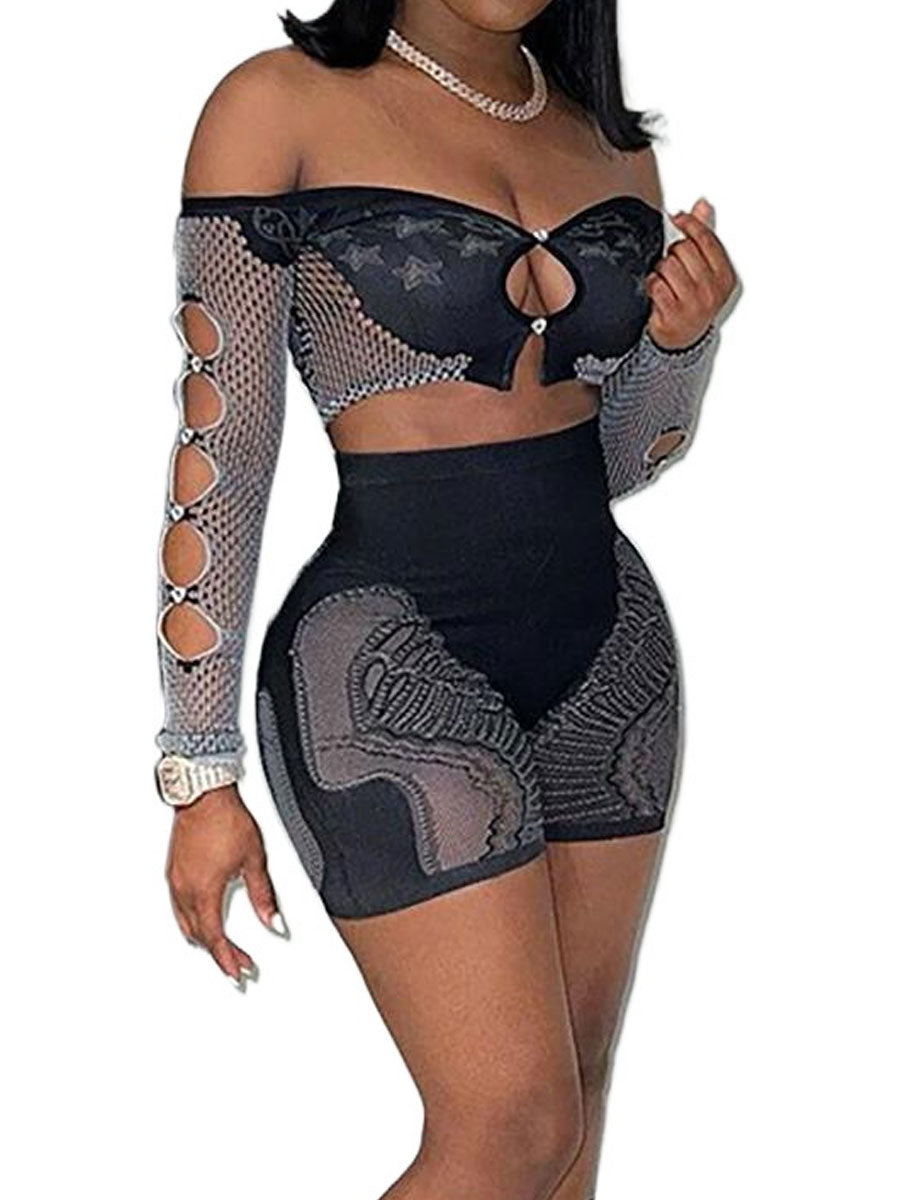 Fishnet Rhinestone Top and Shorts