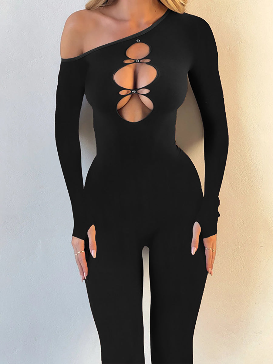 Cutout One Shoulder Full Bodystocking