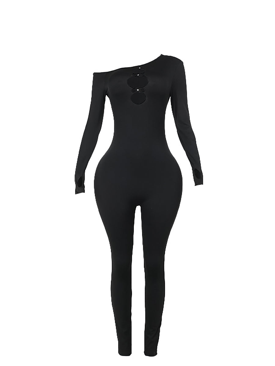 Cutout One Shoulder Full Bodystocking