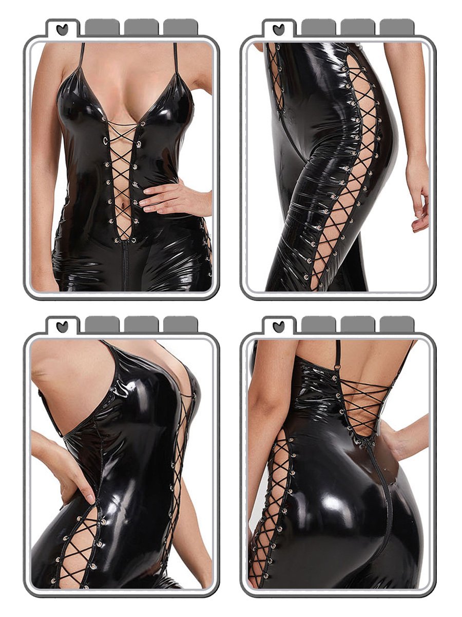 Plus Size Latex Sleeveless Jumpsuit