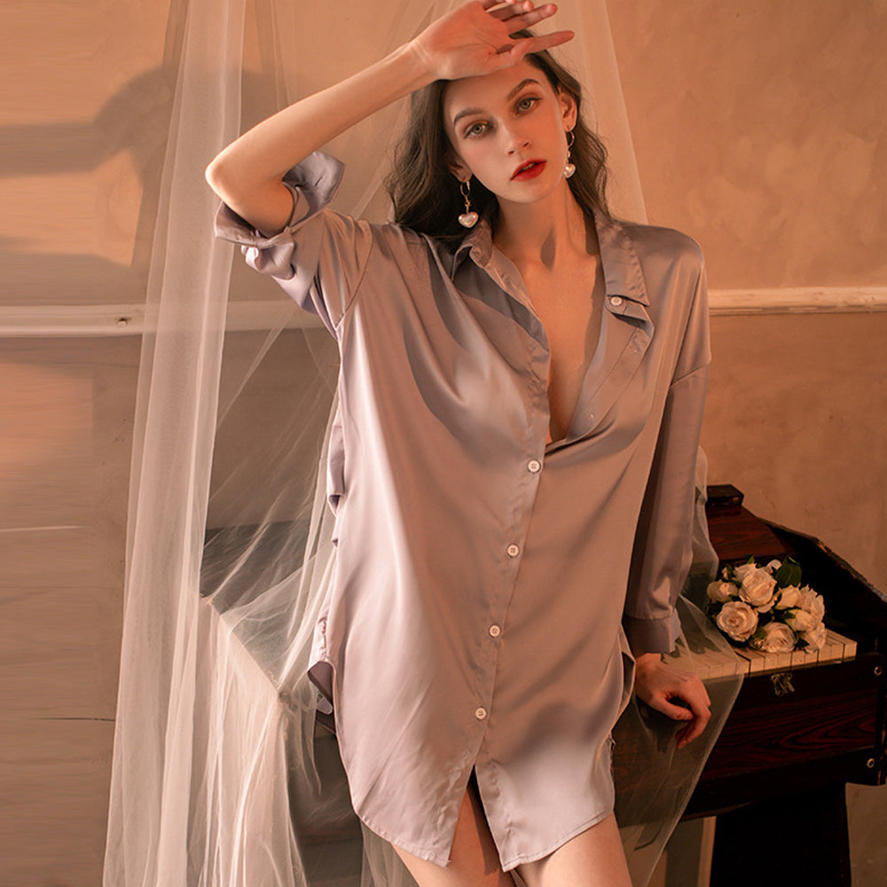 Yomorio Satin Nightshirt: Sexy Sheer Sleepwear for Women