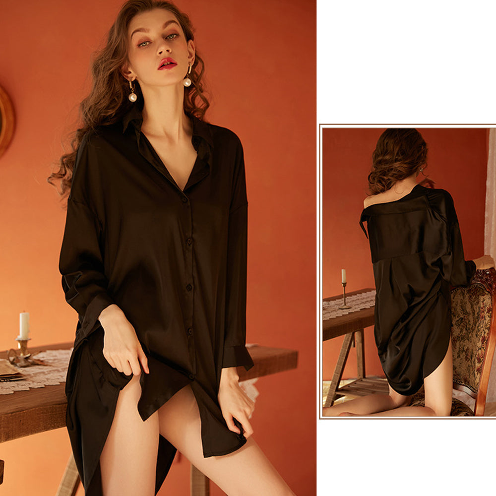 Yomorio Satin Nightshirt: Sexy Sheer Sleepwear for Women