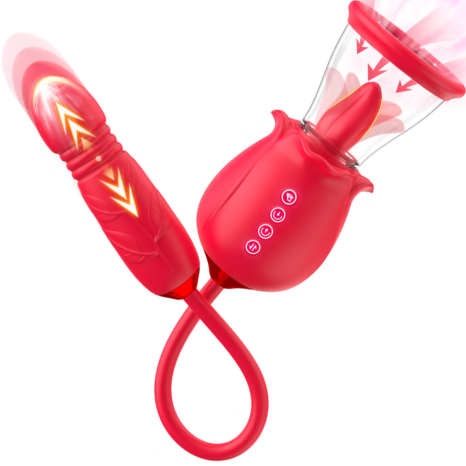 3-in-1 upgraded rose sex stimulator with 7 licking tongues and 3 inserted vibrator dildos