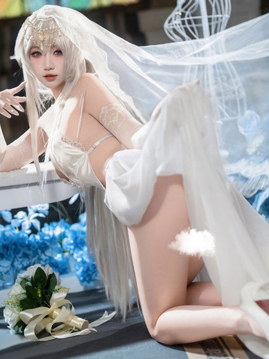 White Satin Bridal Cosplay Lingerie