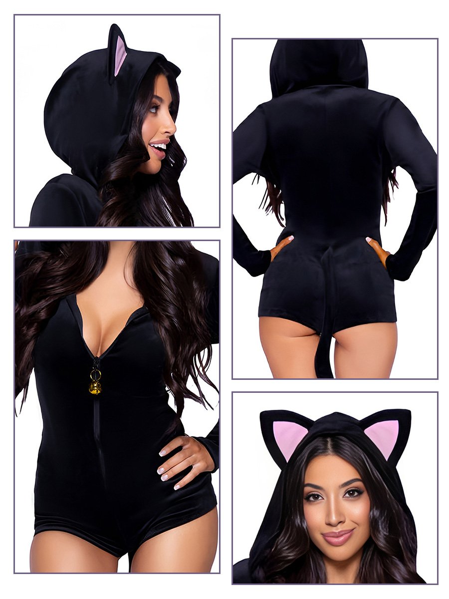 Black Cat Hooded Bodysuit