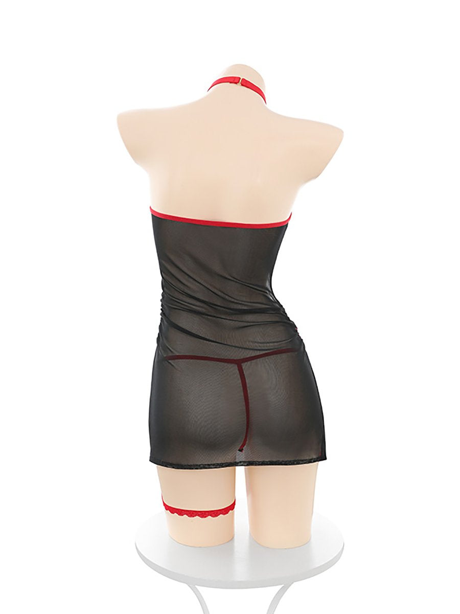 Sheer Mesh Chinese Dress with Apron