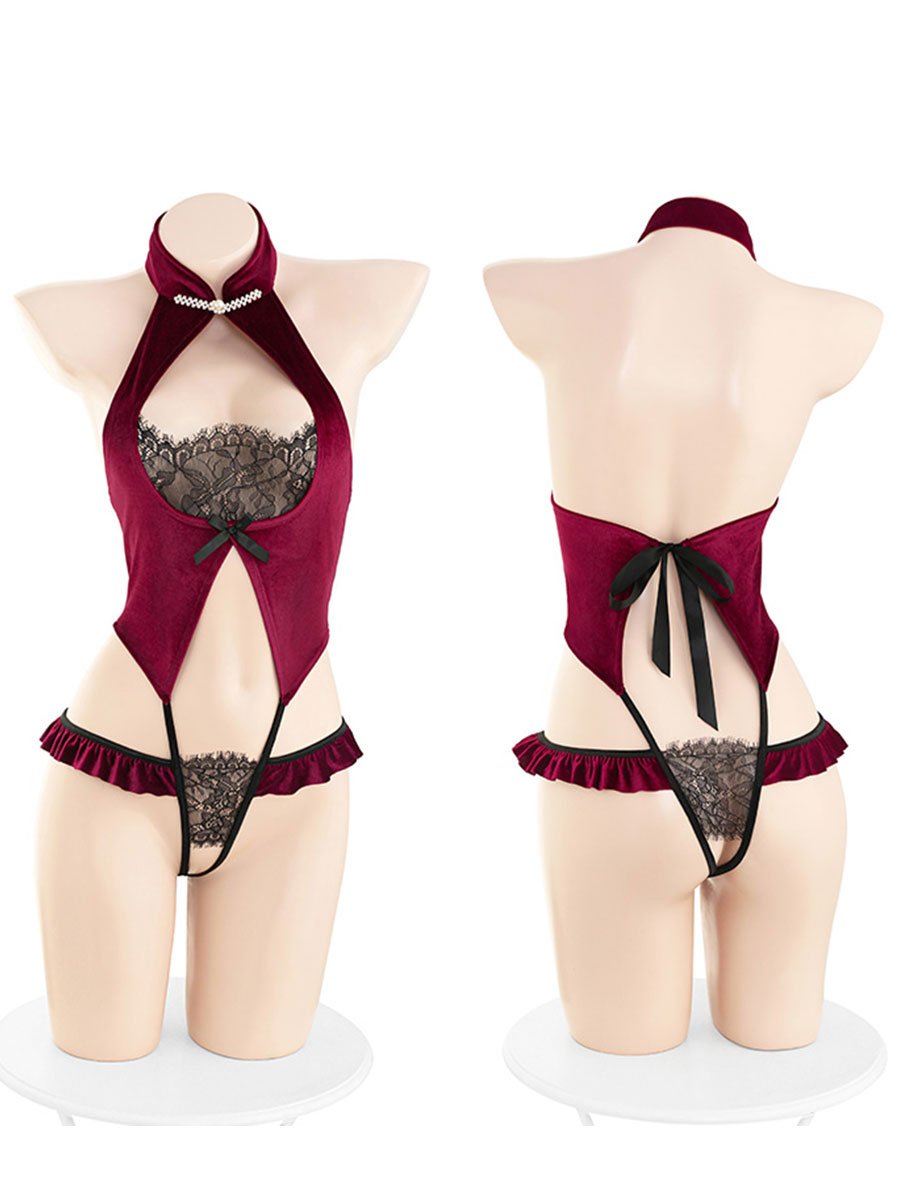 Vintage Velvet Crotchless Bodysuit