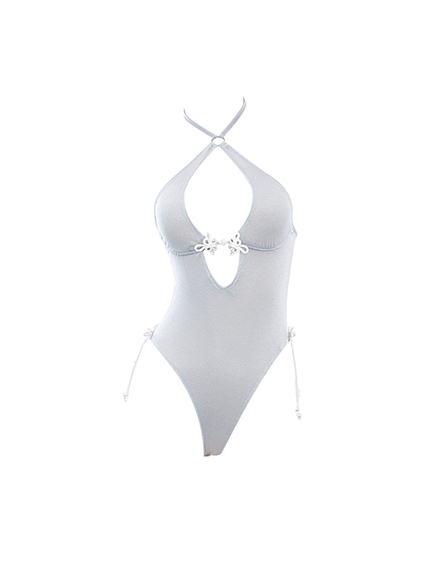 Glitter Chinese Style Crotchless Bodysuit