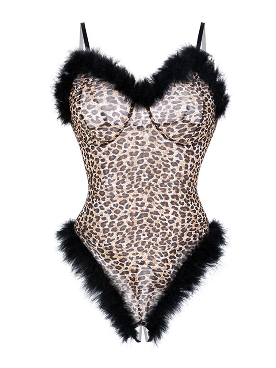Cheetah Garter Crotchless Bodysuit