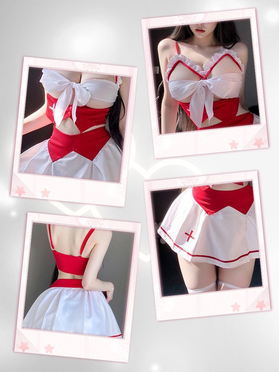 Open Cup Bow Tied Nurse Outfit