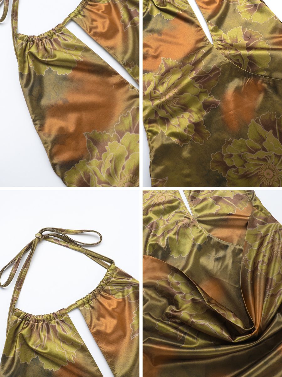 Floral Print Backless Party Dress