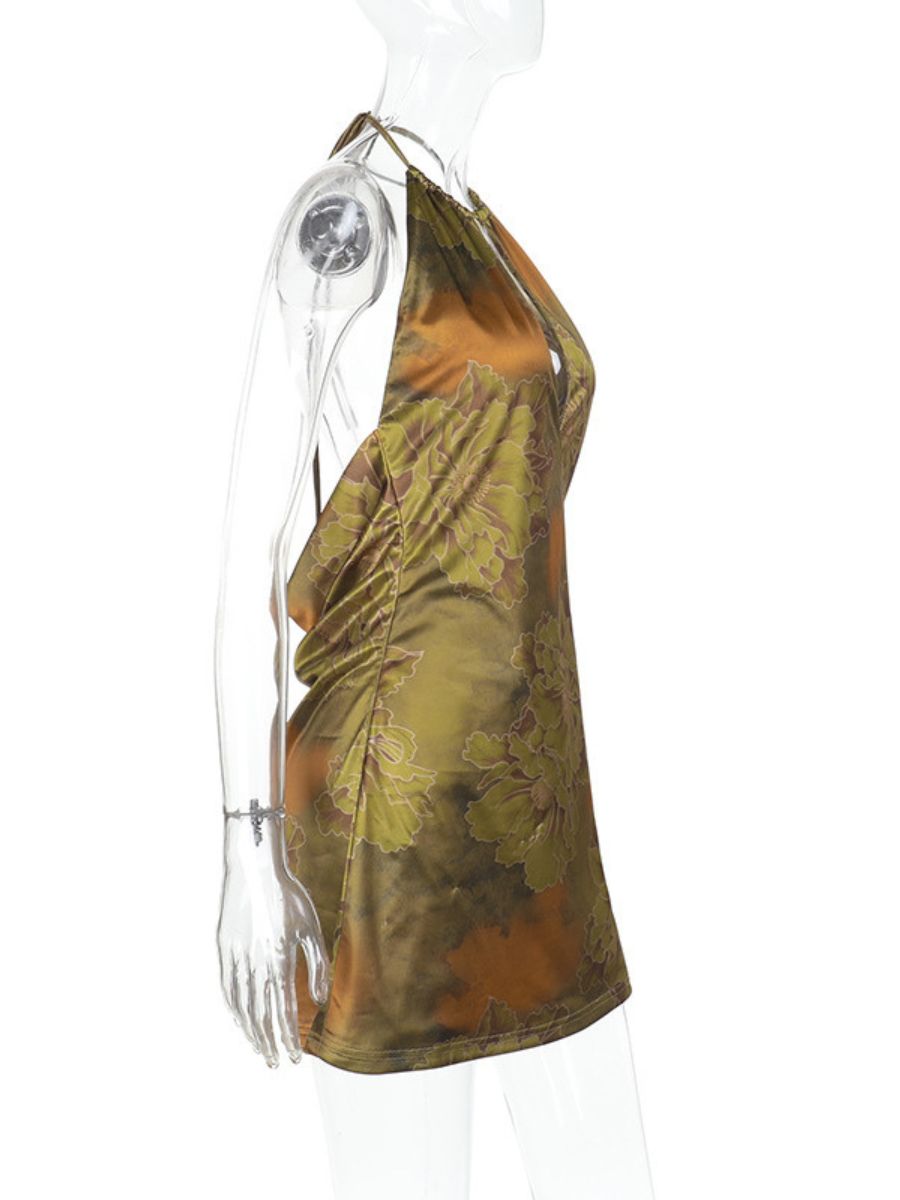 Floral Print Backless Party Dress