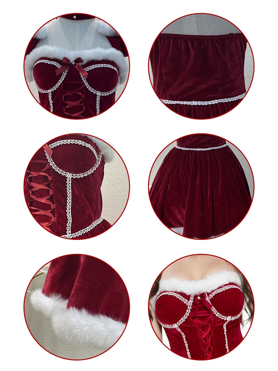 Velvet Christmas Mini Dress with Shawl