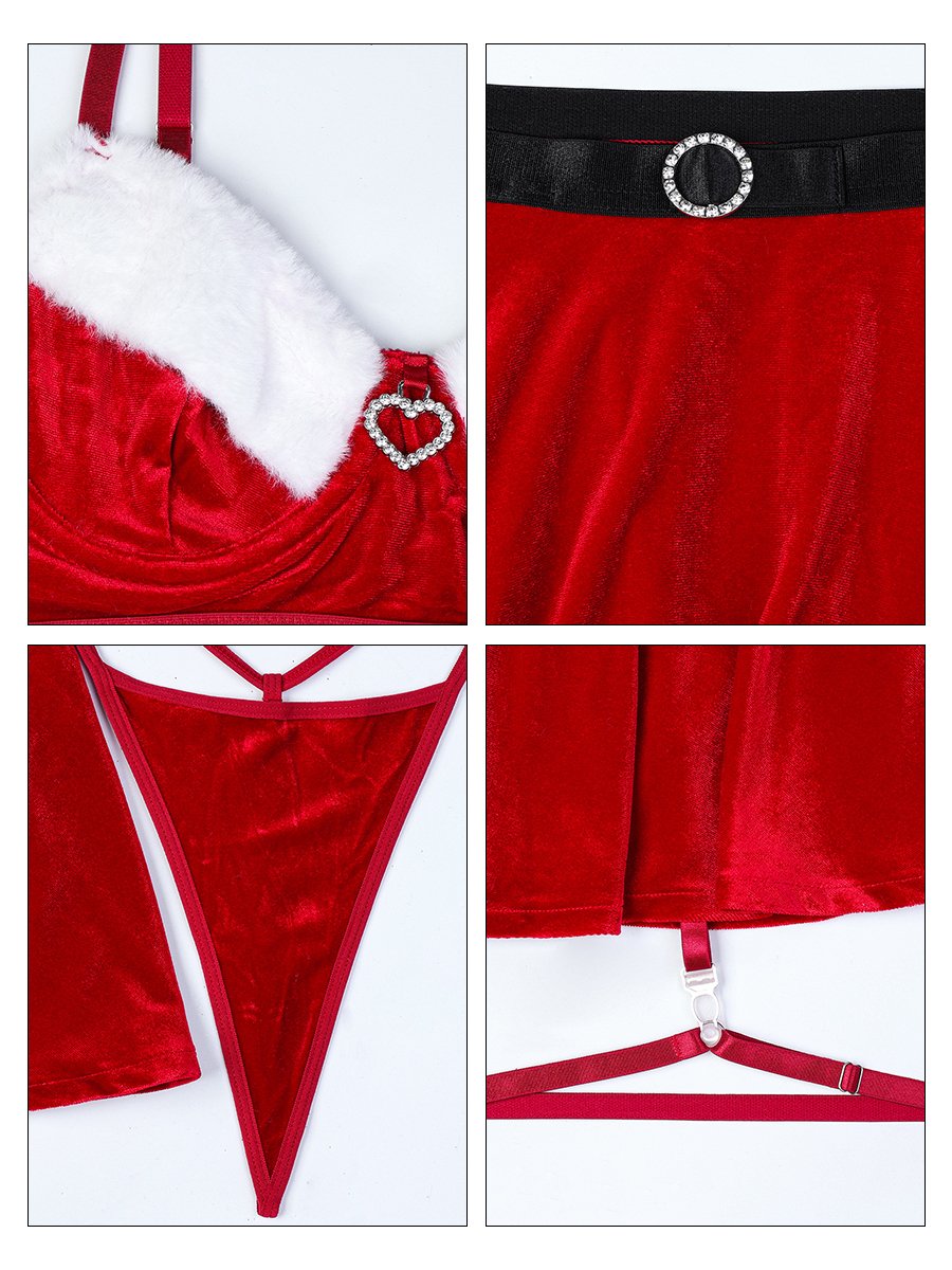 Mrs Claus Fuzzy Bra and Skirt Set