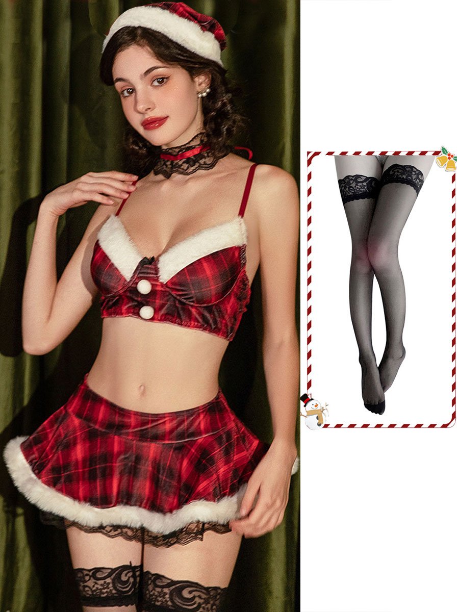Naughty Christmas Plaid Skirt Set
