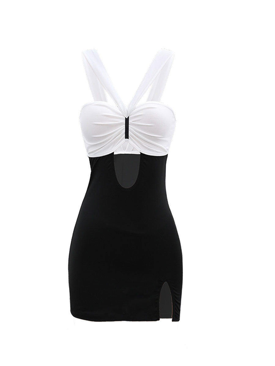 Black and White Secretary Bodycon Dress
