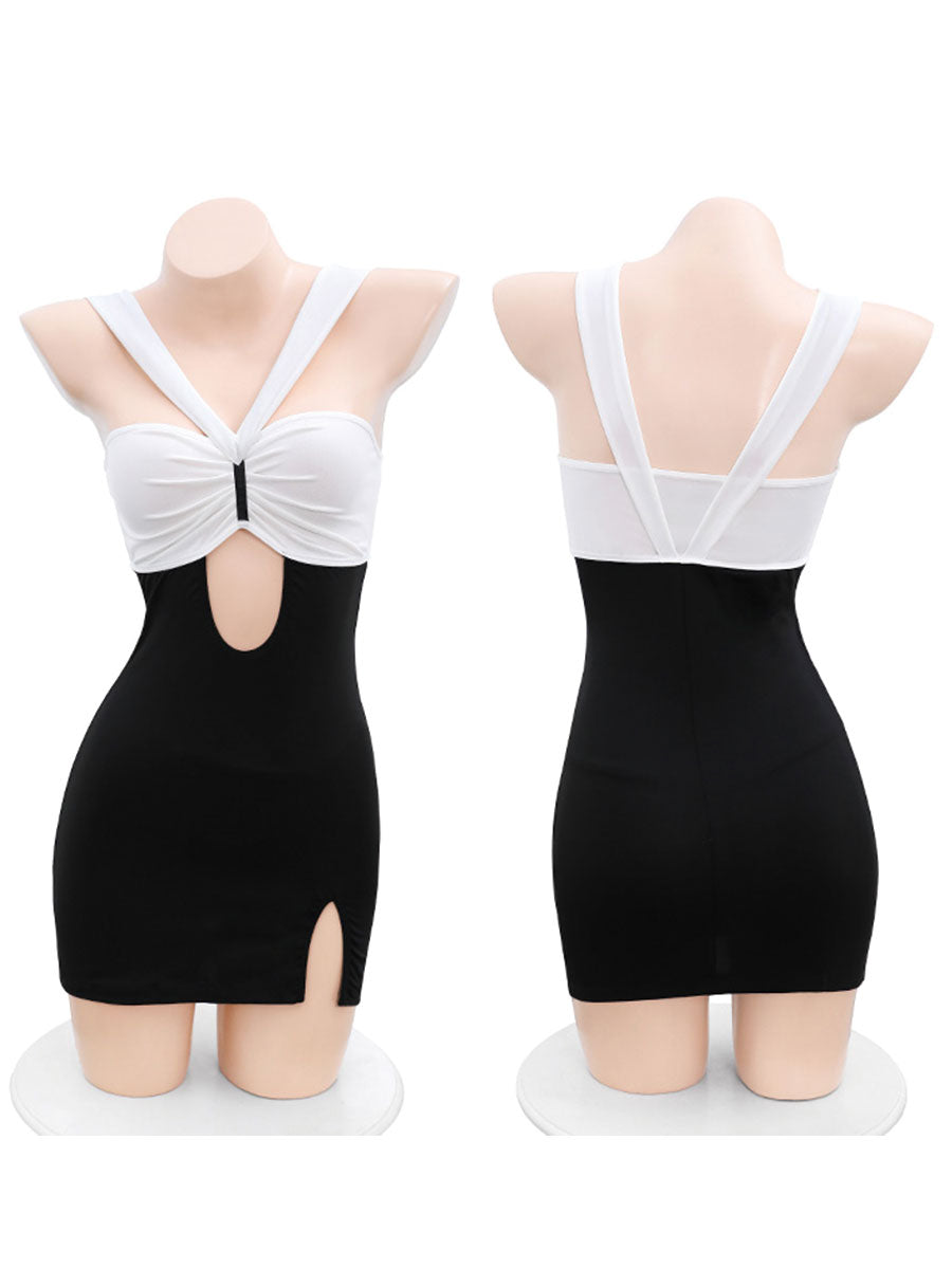 Black and White Secretary Bodycon Dress